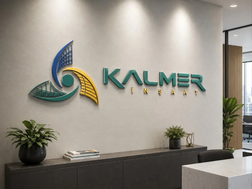 Kalmer İnşaat kurumsal logo — ofis duvarı